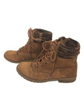 American Eagle Ankle Boots Women Size 4 Brown Suede Knit Sweater Cuff Side Zip